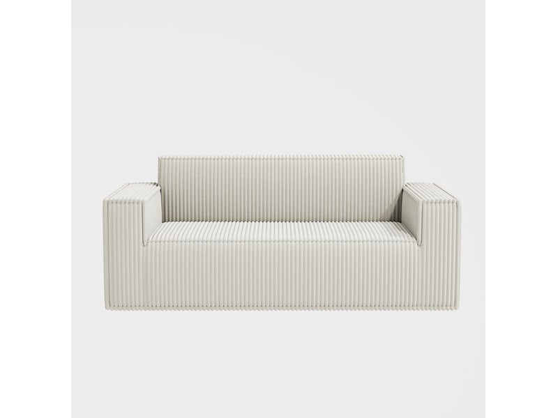  Canapé 2 places 178x86x70 cm blanc cassé en velours côtelé, assise profonde sans pieds pour salon  - Conforama A