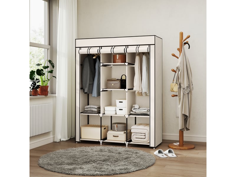  Armoire pliable en tissu, armoire portable avec 8 étagères et 2 tringles pour la chambre, 125 x 43 x 162,5 cm, crème  - Conforama C
