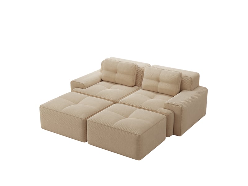  Canapé modulable 2 places avec ottoman en velours côtelé beige  - Conforama A