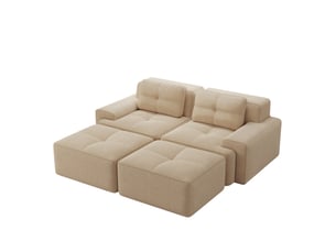 Canapé modulable 2 places avec ottoman en velours côtelé beige