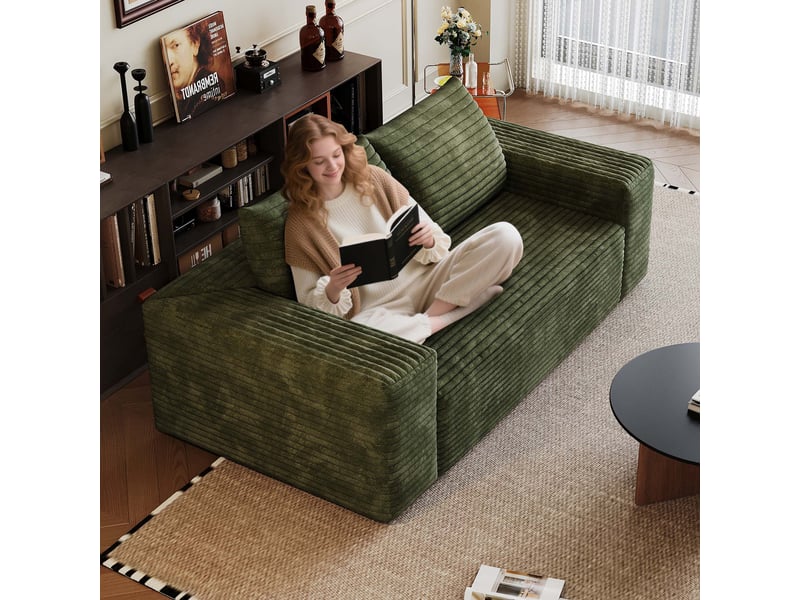  Canapé compressé 2 places 180x90x83 cm - velours côtelé - éponge à haute élasticité - 2 coussins - vert - salonchambre  - Conforama E