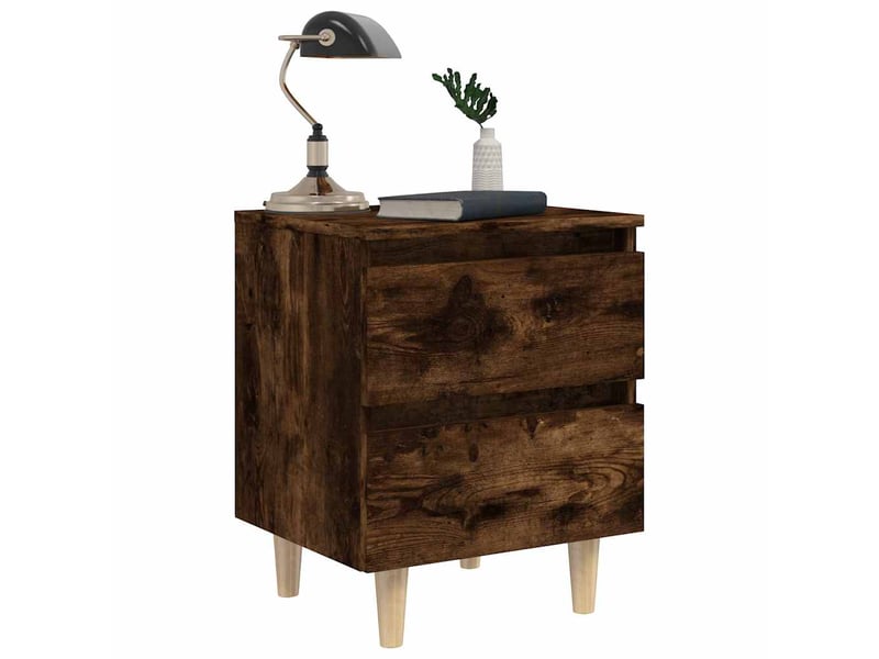  Table de chevet - cabinet de chevet - table de nuit avec pieds en bois chêne fumé 40x35x50 cm  - Conforama C