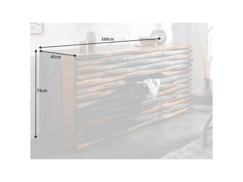  Buffet savana 160 cm en bois massif de sheesham fumé gris – 2 portes, 3 tiroirs et façades sculptées  - Conforama C