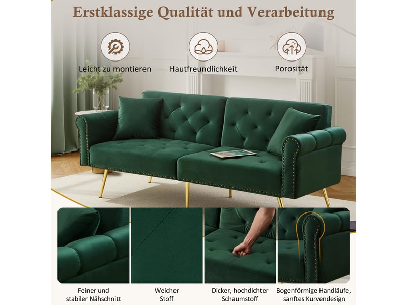 Canapé convertible, canapé-lit, dossier inclinable 3 positions, pieds en métal, design moderne, en velours, 2 places - Conforama C