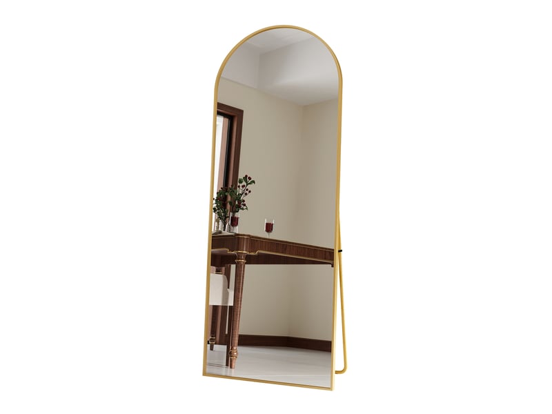  Miroir sur pied - 165 x 60 cm - or - miroir plein pied arqué grand format en verre trempé, cadre en alliage d'aluminium  - Conforama A