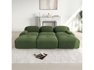 Canapé modulaire 3 places avec 3 tabourets, velours côtelé, sans cadre, rembourrage 32d, accoudoirs ultra-larges, adapté aux animaux, montage gratuit, vert