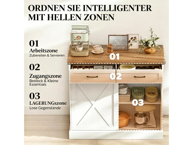  Îlot de cuisine 2 tiroirs et porte coulissante mdf blanc et marron 106,4 cm T5828S00042 - Conforama D