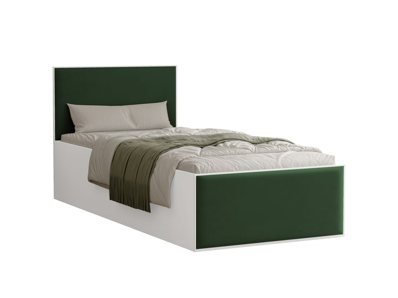Lit coffre sashi - 90x200 cm - avec matelas - tissu velours - blanc vert foncé SASHI - Conforama A