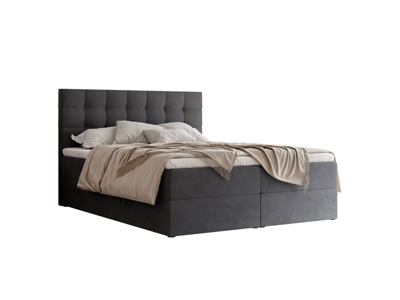  Lit adulte grand - 120x200 cm - matelas ressorts + surmatelas - coffre de rangement - velours dense hydrofuge gris GRAND - Conforama A