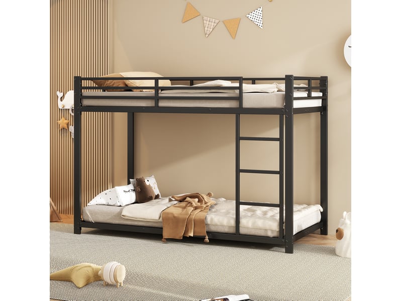  Modenvie lit superposé 90x200 cm - structure métal, barrières de sécurité - pour petit espace - noir  - Conforama B