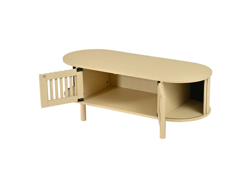 Table basse ovale avec 2 portes et porte coulissante de rangement pour salon en mdf 100×40×38 cm naturel - Conforama C