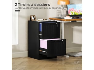 Caisson bureau, meuble rangement bois 2 tiroirs et serrure, barres de suspension réglables, noir, 40 x 40 x 71 cm