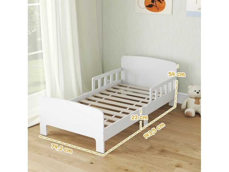 Lit enfant avec barrières de sécurité blanc 143,5 x 74,2 x 54 cm - Conforama C