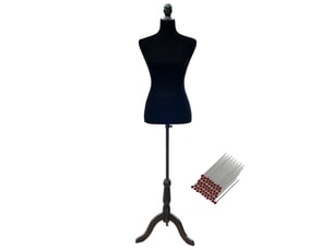Mannequin de couture ajustable 130-168 cm avec trépied en bois pour la photographie de mode et la présentation de vêtements - noir