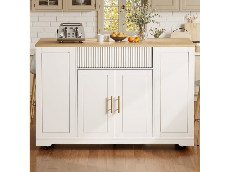  Îlot de cuisine mobile 120x50x92 cm, 2 portes, 3 tiroirs et rangement poubelle  - Conforama D