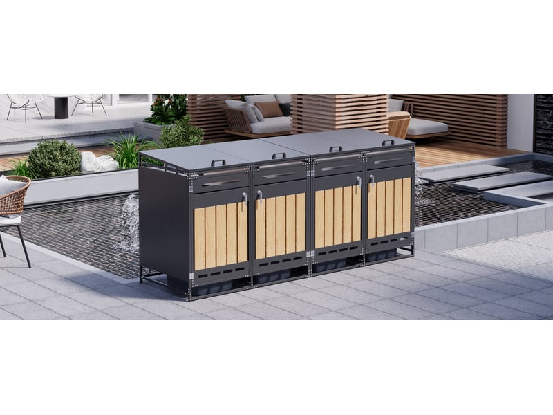  Armoire poubelle 4 compartiments, couvercles hydrauliques, façade imitation bois, ventilation perforée, fer antirouille, serrure individuelle  - Conforama R