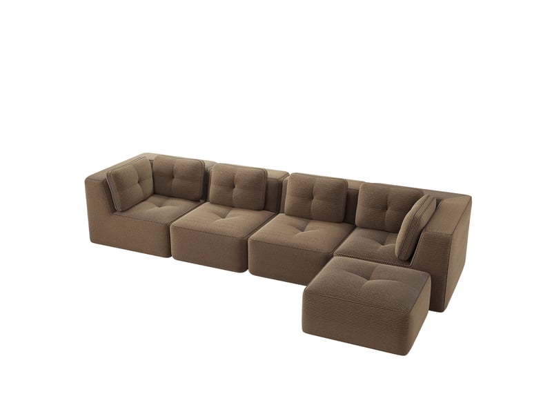  Canapé d'angle modulaire 4 places en velours côtelé marron, assise profonde et confort enveloppant au salon  - Conforama A