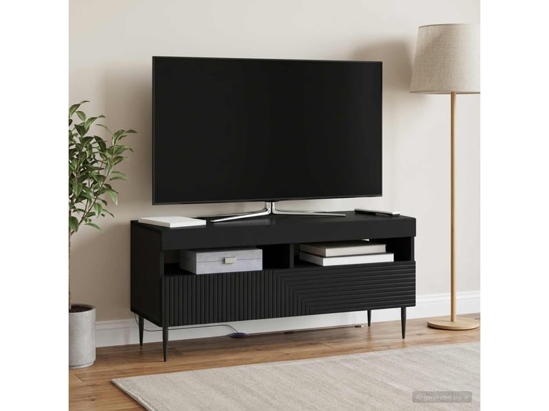 Meuble tv - banc tv - meuble de rangement led noir bois d'ingénierie - Conforama B