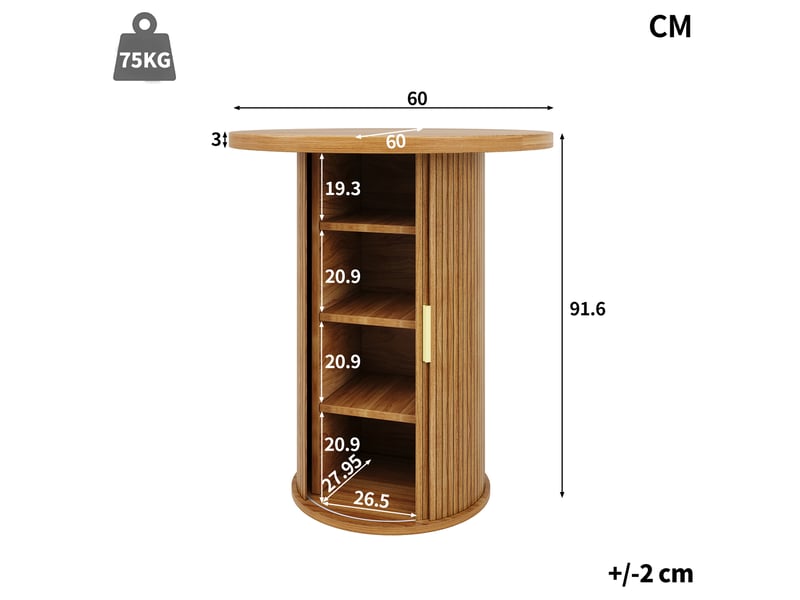 Table de bar ronde avec rangement, 91,6 cm, effet bois mdf, charge 75 kg, meuble pour bar et salon - Conforama C