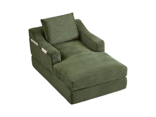 Canapé droit convertible 1 place en velours côtelé vert, double couche extensible en petit lit, pour salon et chambre