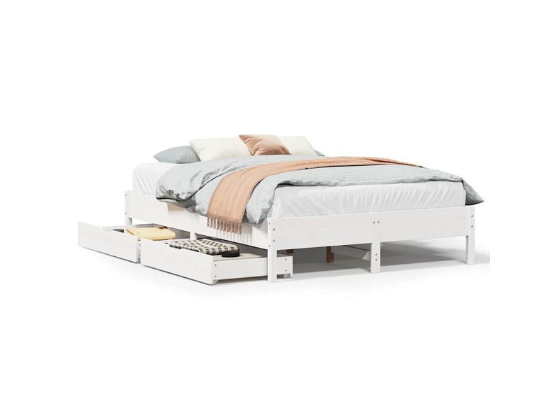  Lit double- lit adulte -  cadre de lit sans matelas blanc 140x190 cm bois de pin massif  - Conforama A