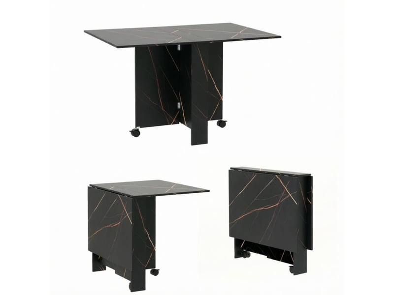  Table pliante 120x80x73 cm extensible panneau de particules noir marbré imitation  - Conforama A