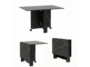 Table pliante 120x80x73 cm extensible panneau de particules noir marbré imitation