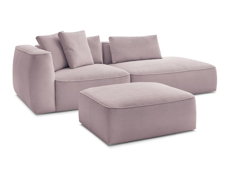  Bobochic canapé droit fixe 3 places leopold velours côtelé avec pouf violet  accoudoir gauche LEOPOLD - Conforama A
