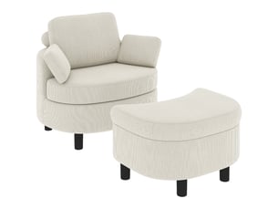 Fauteuil, chaise longue avec pouf de rangement, coussins blanc crème