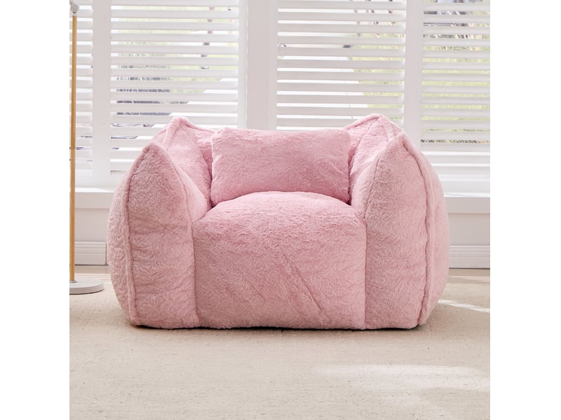  Fauteuil poire 123x97x73 cm avec coussin en fausse fourrure rose  - Conforama C