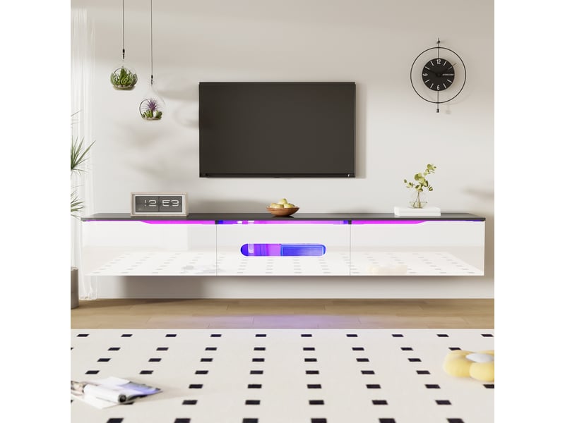  Meuble tv mural ou au sol noir et blanc – 180 cm – led 16 couleurs  - Conforama B