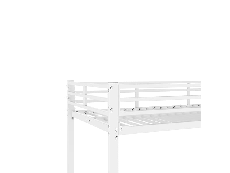 Lit superposé enfant 200×90 cm avec barrières de 26 cm, sommiers à lattes, en métal blanc - Conforama E