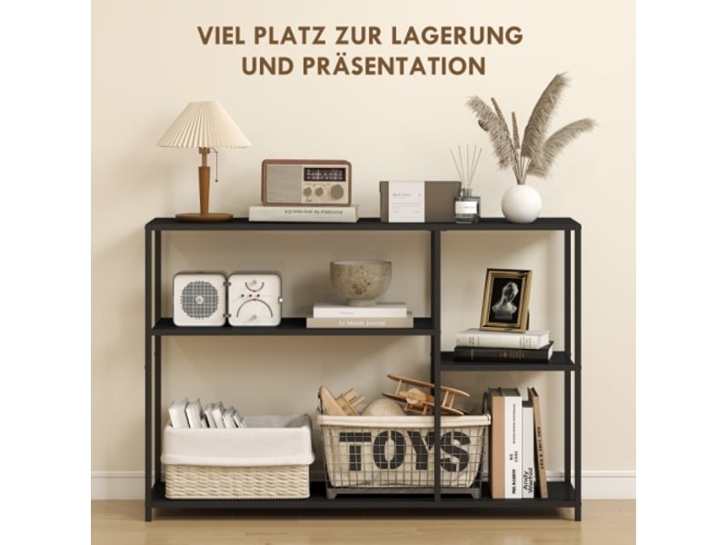  Console noire avec 4 étagères et cadre acier 110x30x75 cm pour entrée et salon  - Conforama C