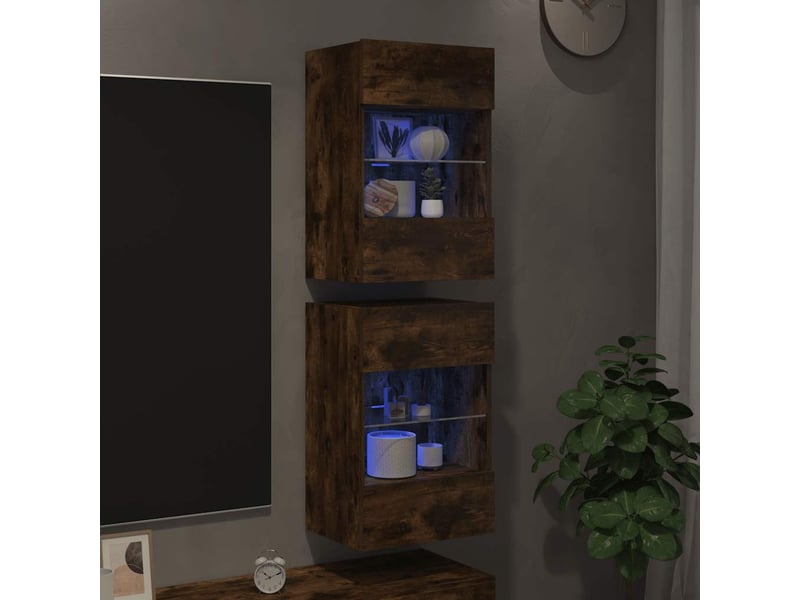  Meubles muraux avec lumières led pour tv 2 pcs chêne fumé 40x30x60,5 cm  - Conforama C