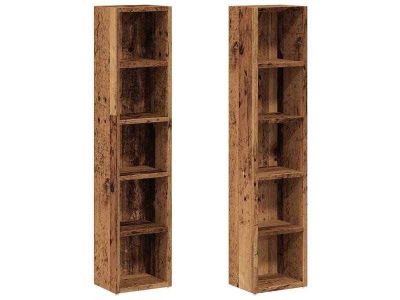  Lot de 2 armoires à cd modernes espace de rangement 21 x 16 x 93 cm en bois d'ingénierie vieux bois 02_0050684  - Conforama B