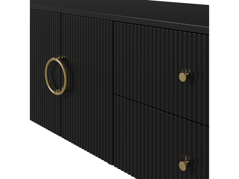  Meuble tv 180x40x38 cm en mdf avec tiroirs et double porte noir chicfurn  - Conforama E