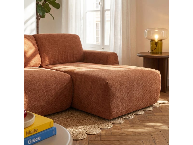 Canapé d'angle droit compressé westa 4 places tissu chenille terracotta - Conforama E