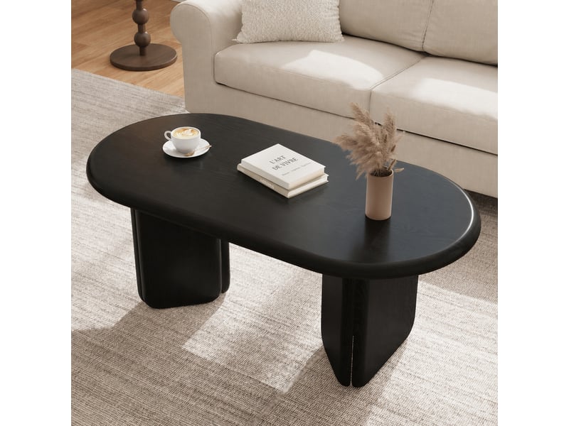  Table basse ovale noire en mdf, 99 x 50 x 40 cm, pieds arrondis  - Conforama C