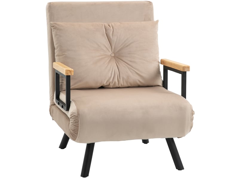  Fauteuil convertible en lit avec dossier réglable et coussin, en polyester beige  - Conforama A