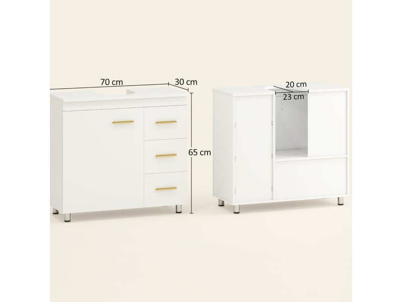 Meuble sous lavabo 70x30x65 cm à 3 tiroirs mdf panneau de particules blanc - Conforama E