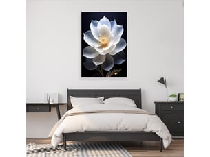 Tableaux, grande fleur blanche délicate sur fond noir 30x45