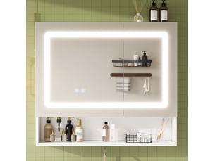 Armoire de salle de bain à miroir led avec 2 portes, 3 espaces de rangement et anti-buée, blanc, 80 × 17 × 70 cm