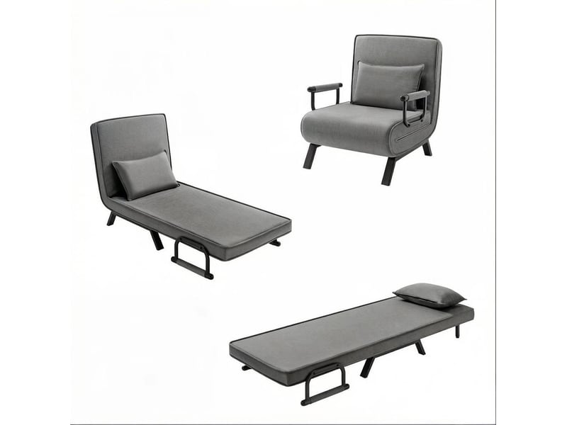  Fauteuil convertible tcqpz 3 en 1 pliant avec fonction lit 190 x 74 x 26 cm dossier réglable 5 positions lin métal mousse gris foncé  - Conforama A