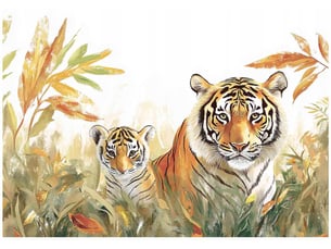 Papier peint panoramique intissé tigre animaux beige - 350x250 cm - papier peint enfant