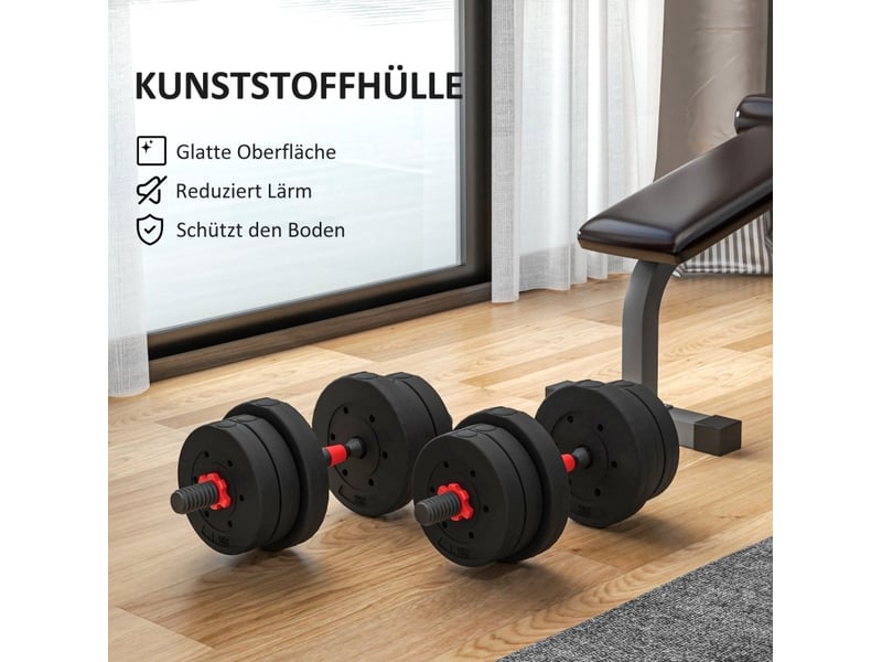  Set d'haltères réglables 2 en 1 20 kg noir, haltères et barre longue pour entraînement musculaire  - Conforama E