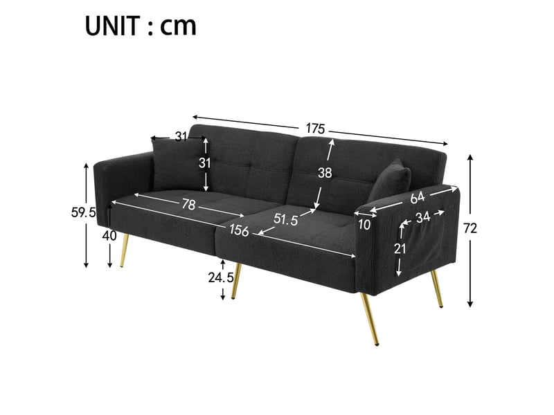  Canapé-lit modenvie 2 places convertible en tissu bouclette gris foncé 175 x 64 x 72 cm  - Conforama C