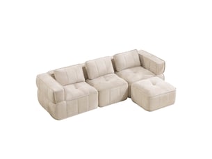 Canapé modulable, canapé 3 places, en tissu, beige, avec pouf, pour salon, mobilier pour espace de vie, adapté à l'espace de vie
