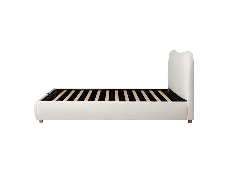 Lit coffre adulte 180x200 cm avec sommier à lattes, lit double en bouclé blanc, sans matelas  - Conforama E
