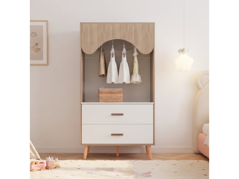  Armoire enfant avec penderie et tiroirs 80 x 46 x 141,5 cm blanc bois naturel pieds massif  - Conforama D