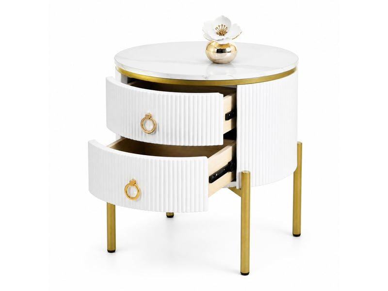  Table basse avec 2 tiroirs, plateau effet marbre, pieds réglables et poignées dorées pour salon, chambre et entrée  - Conforama A